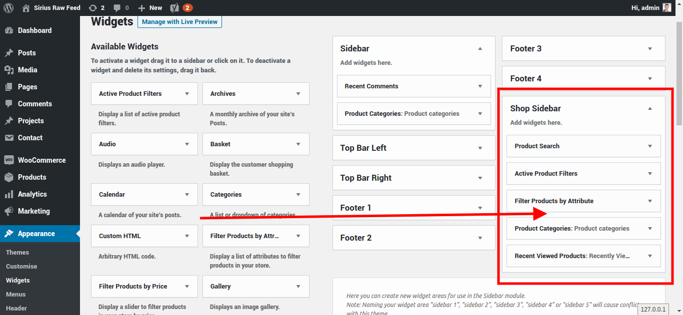 Custom Sidebar on Shop Page (Without using a plugin